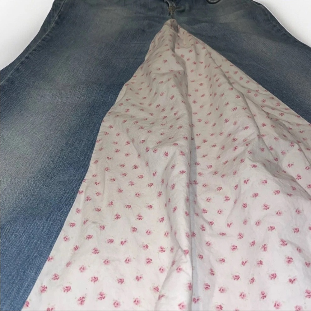 Upcycled United Colors Of Benetton Denim Skirt Pink Floral Fabric 30in Waist - Picture 13 of 13